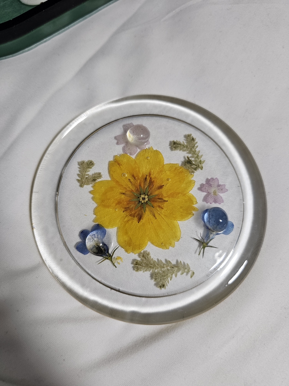 Handcrafted Yellow Glass Flower Resin Candle Holder Or Coaster